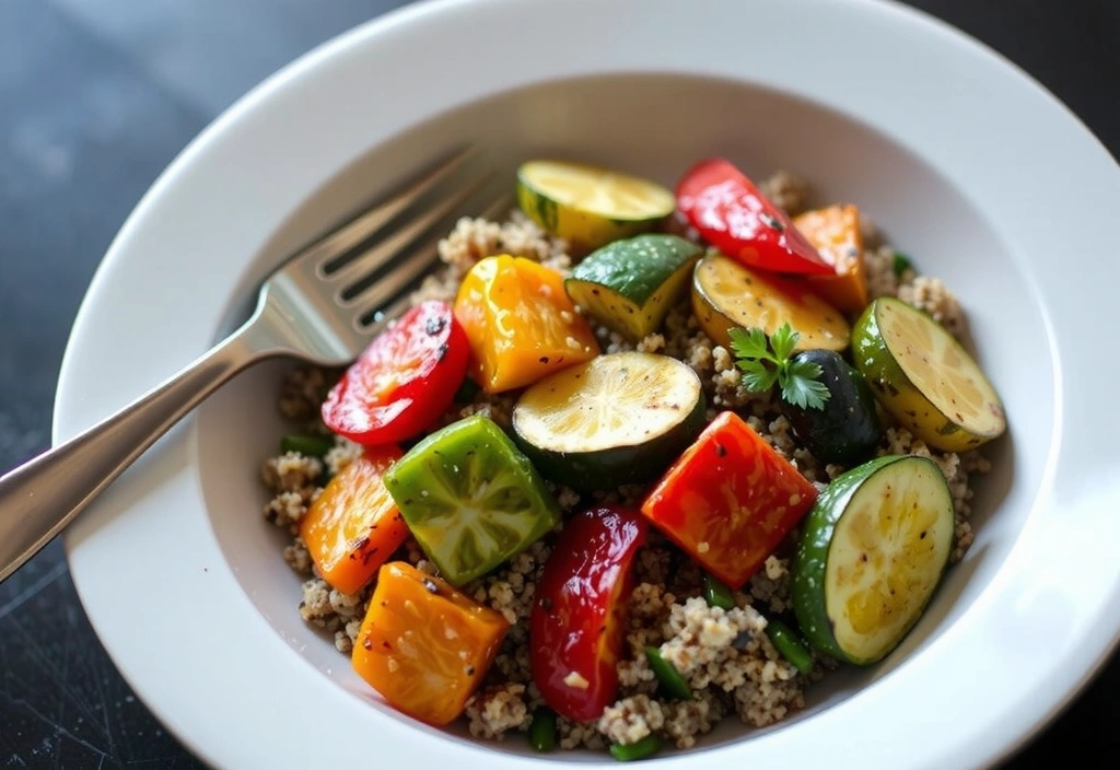 Bild eines Tellers mit Quinoa und Gemüse