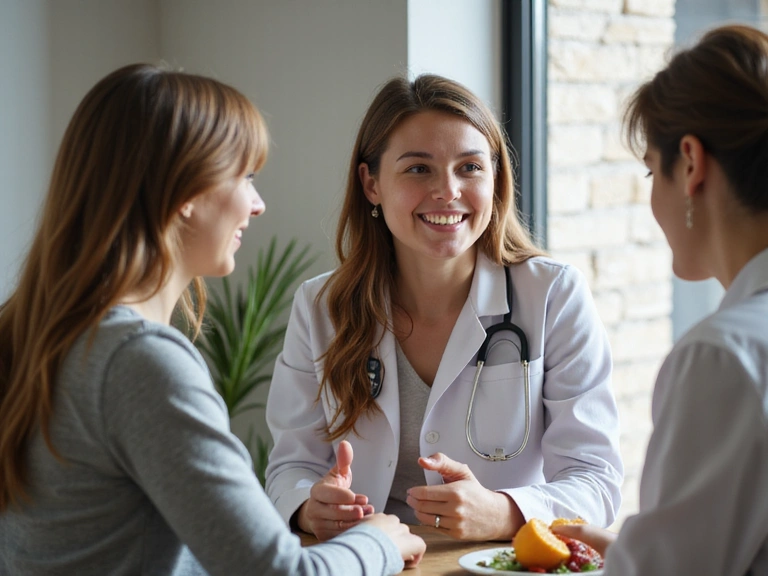 Άτομο που συμβουλεύεται διατροφολόγο σε φιλικό περιβάλλον